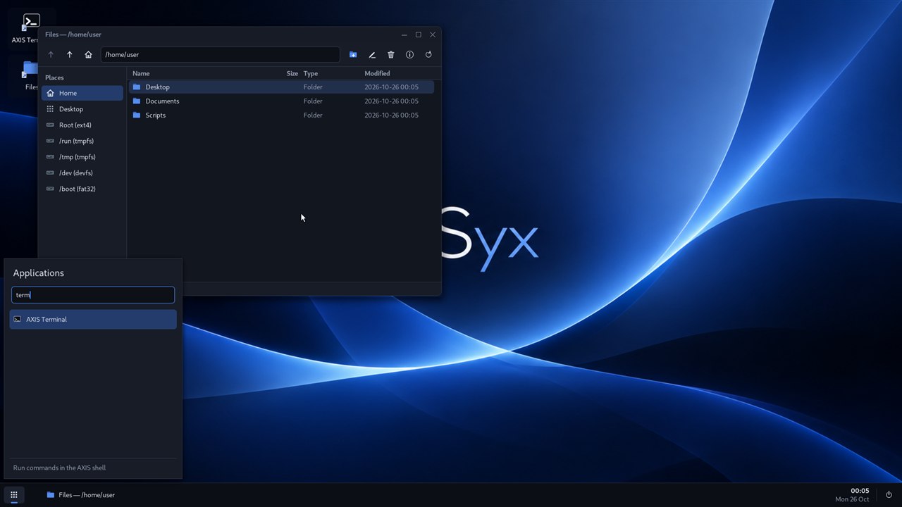 OSyx launcher and Files window