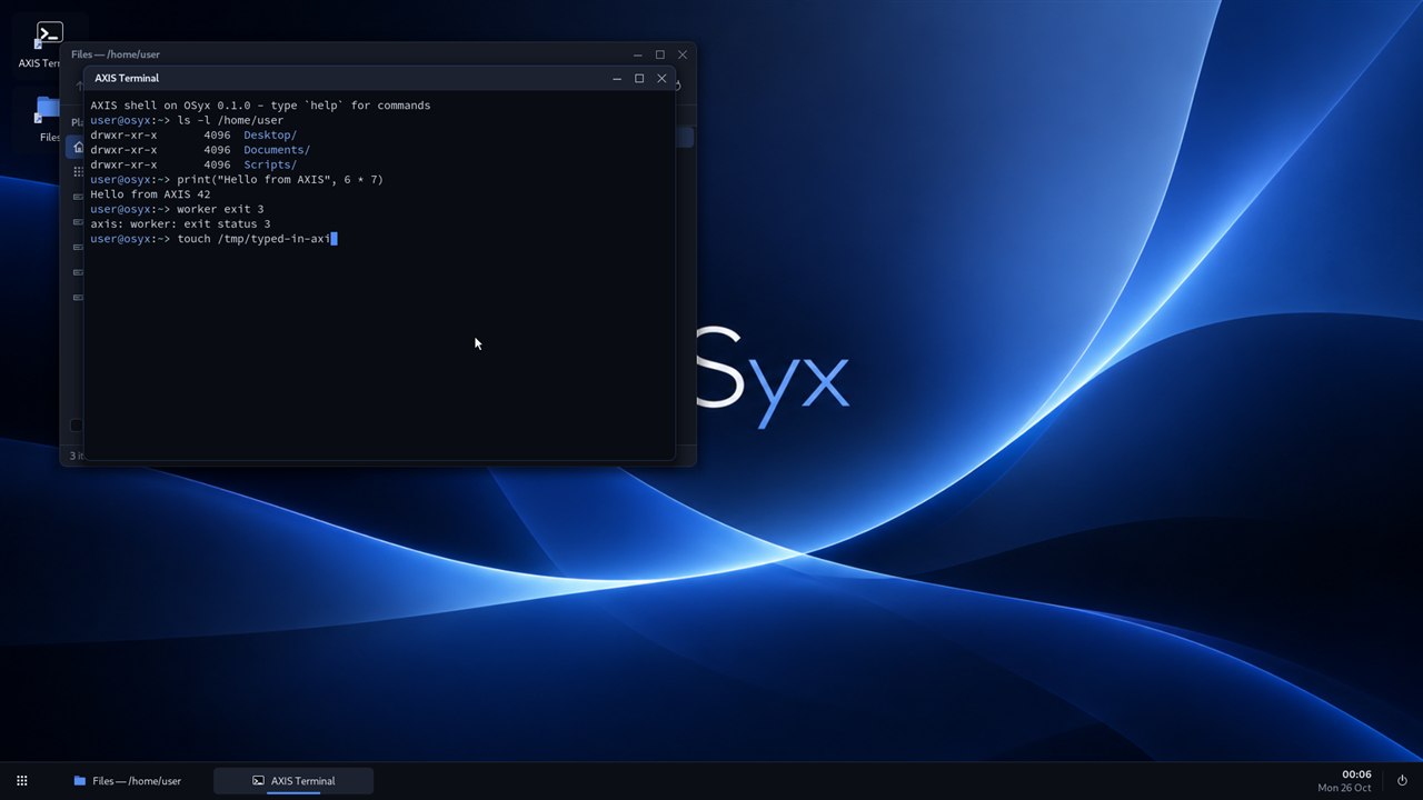 AXIS Terminal on the OSyx desktop